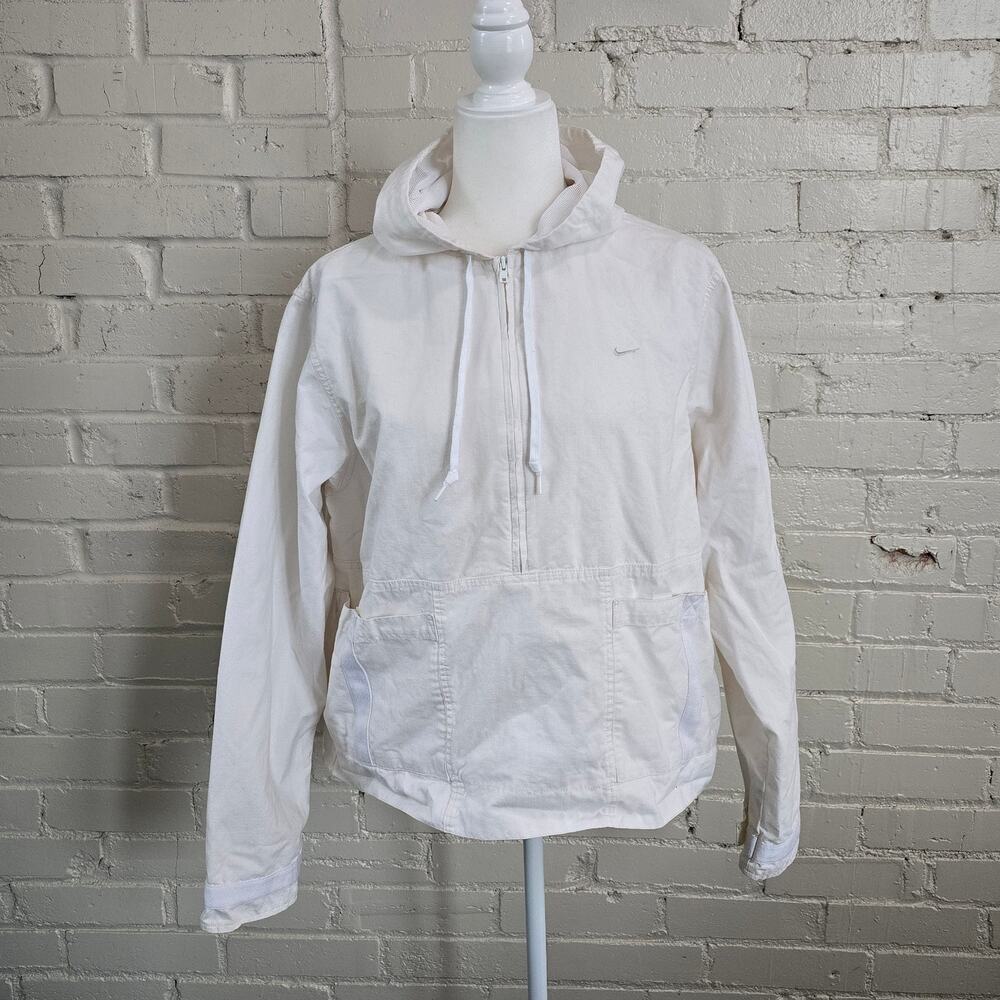 Nike White Ripstop Half-Zip ┃Hooded Windbreaker Jacket┃ XL Gorpcore & Athleisure
